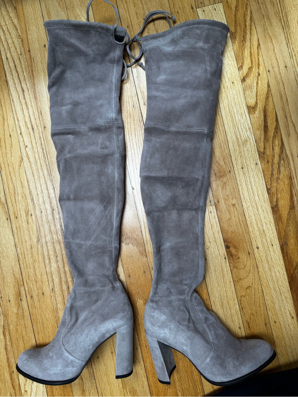 Stuart Weitzman Women’s Over-the-Knee Suede Block Heel Boots — Taupe